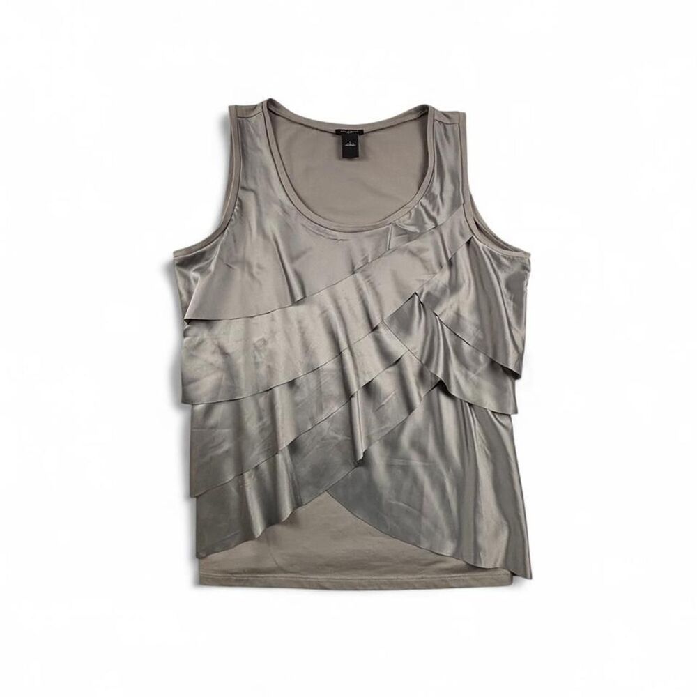 Ann Taylor Satin Ruffle Tank Top Sage Green Sleeveless Blouse Size M